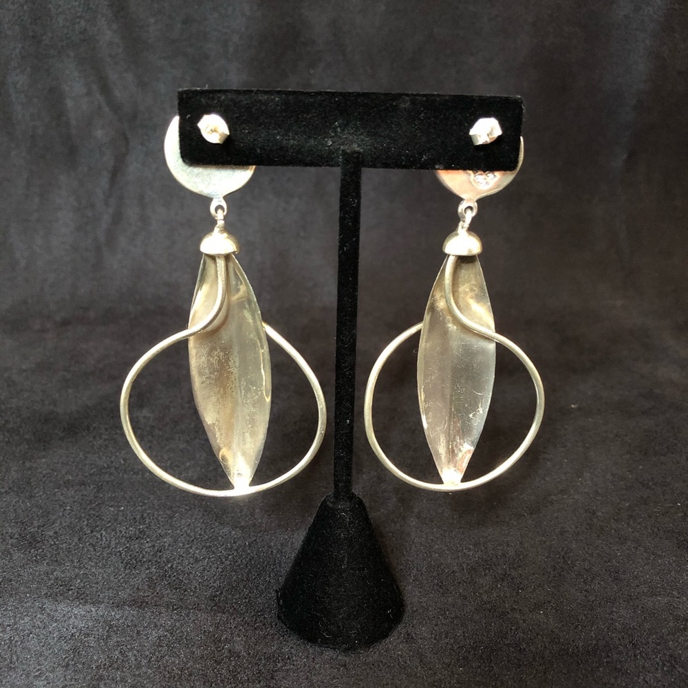 Vintage Sterling Silver Mod Statement Earrings - image 2